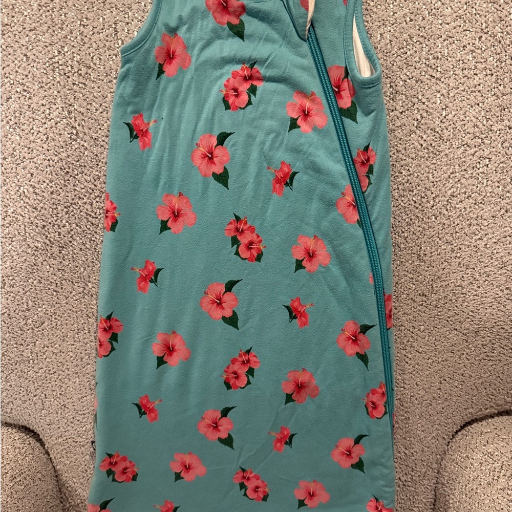 Kyte BABY Teal Sleep Sack with Pink Floral Pattern 1.0 TOG small